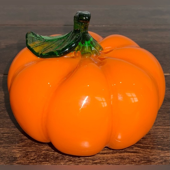 Art Glass Hand Blown Murano Style Orange Pumpkin - Picture 5 of 9